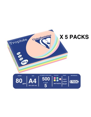 Papel color trophee a4 80gr 5 colores surtidos...