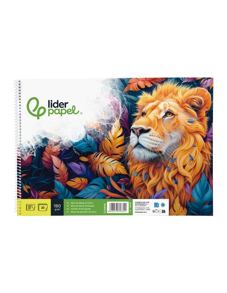 Bloc dibujo liderpapel lineal espiral 460x325 mm 20 hojas 180 gr/m2 con recuadro perforado