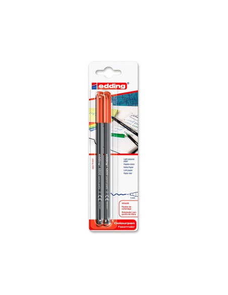 Rotulador edding punta fibra 1200 rojo n.2 punta redonda 0.5 mm blister de 2 unidades