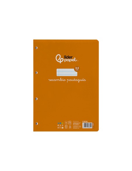 Recambio liderpapel a4 pautaguia 100 hojas 75gr cuadriculado pautado 2,5mm con margen 4 taladros