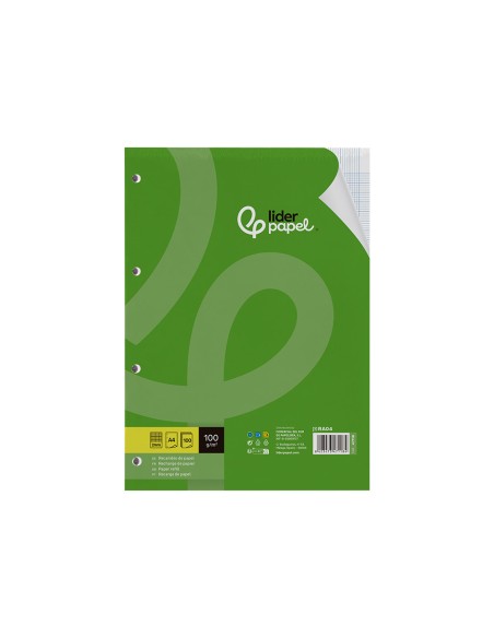Recambio liderpapel a4 100 hojas 100gr milimetrado 2mm sin margen 4 taladros