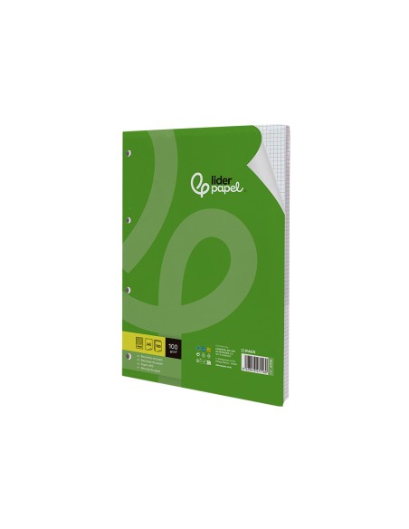 Recambio liderpapel a4 100 hojas 100gr cuadro 4mm con m argen 4 taladros