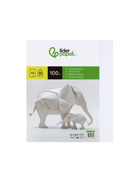 Cartulina liderpapel a3 180g/m2 blanco paquete de 100 hojas