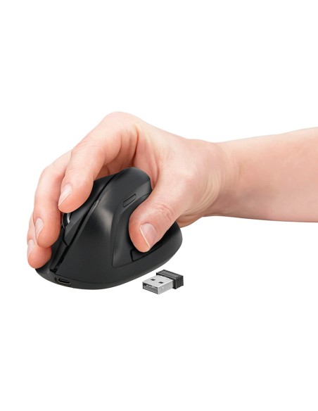 Raton q-connect optico inalambrico ergonomico vertical dpi 800/1200/1600 bateria recargable negro