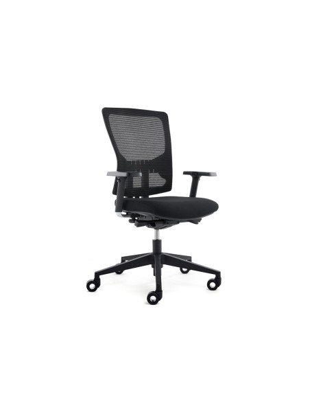 Silla de oficina rocada brazos regulables asiento tela ignifuga y respaldo malla color negro