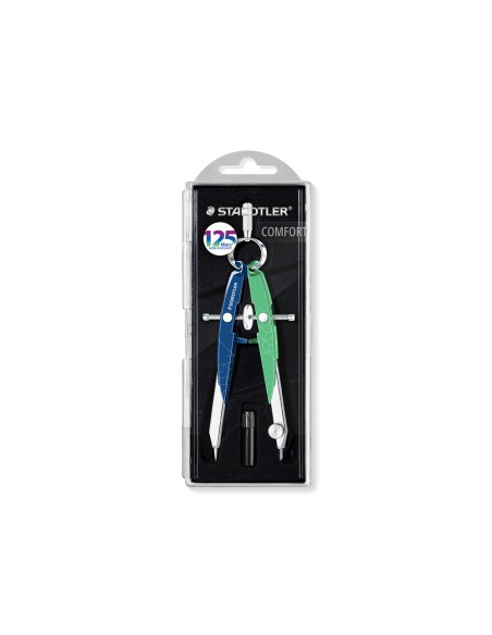 Compas staedtler micrometrico mars 556 azul/verde con husillo y rueda central