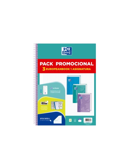 Cuaderno espiral oxford ebook 1 touch tapa extradura din a4+ 80h cuadro 5 mm pack de 3 unidades colores pastel