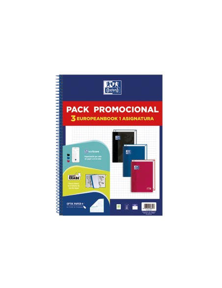 Cuaderno espiral oxford ebook 1 school tapa extradura din a4+ 80h cuadro 5 mm pack de 3 unidades colores surtidos