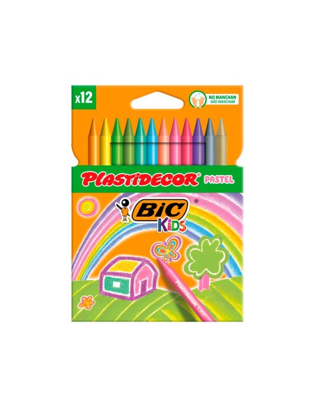 Lapices cera plastidecor pastel caja de 12 unidades colores surtidos