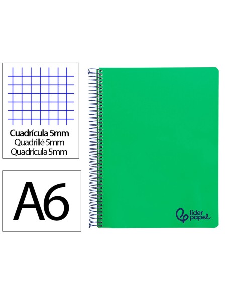 Cuaderno espiral liderpapel a6 micro wonder tapa plastico 120h 90gr cuadro 5mm 4 bandas color verde oscuro