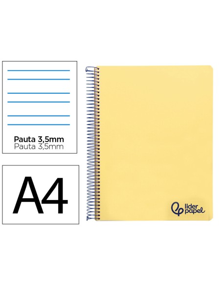 Cuaderno espiral liderpapel a4 wonder tapa plastico 80h 90gr pauta ancha 3,5mm con margen color amarillo