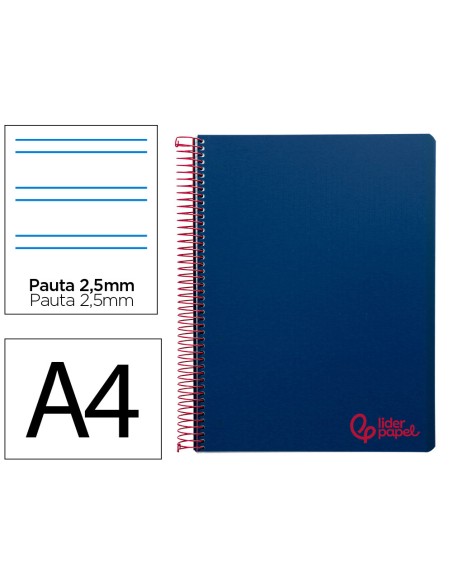Cuaderno espiral liderpapel a4 wonder tapa plastico 80h 90gr pauta estrecha 2,5mm con margen color azul marino