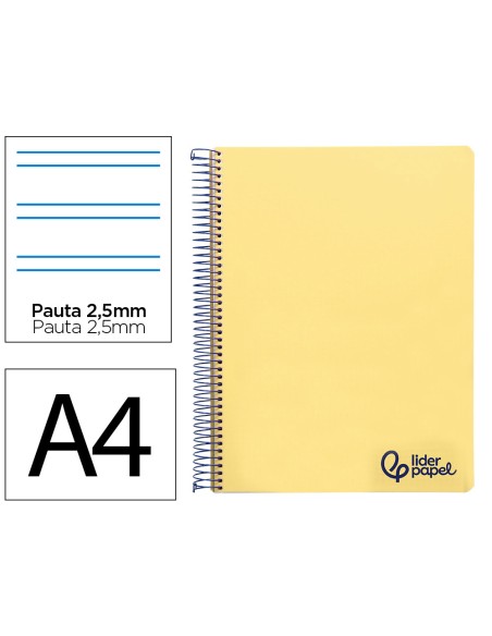 Cuaderno espiral liderpapel a4 wonder tapa plastico 80h 90gr pauta estrecha 2,5mm con margen color amarillo
