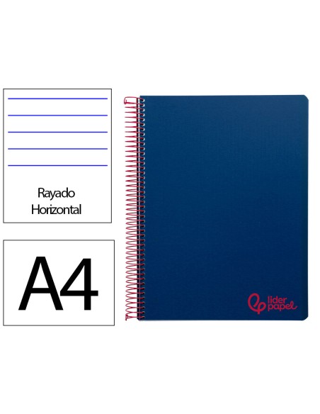 Cuaderno espiral liderpapel a4 wonder tapa plastico 80h 90gr rayado horizontal con margen color azul marino