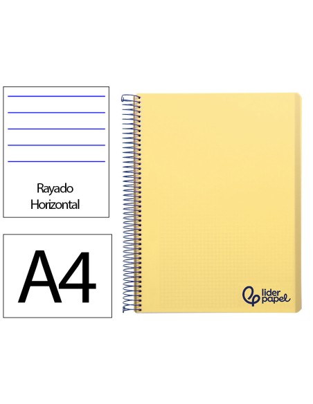 Cuaderno espiral liderpapel a4 wonder tapa plastico 80h 90gr rayado horizontal con margen color amarillo