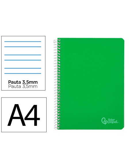 Cuaderno espiral liderpapel a4 witty tapa dura 80h 90gr pauta 3,5mm con margen color verde