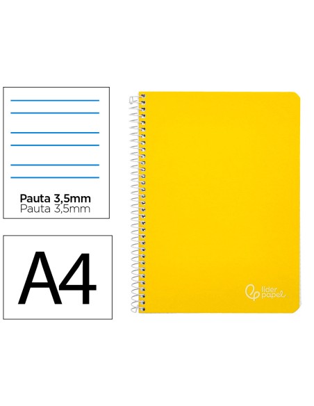 Cuaderno espiral liderpapel a4 witty tapa dura 80h 90gr pauta 3,5mm con margen color amarillo