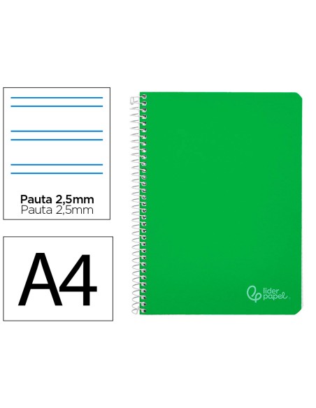 Cuaderno espiral liderpapel a4 witty tapa dura 80h 90gr pauta 2,5mm con margen color verde
