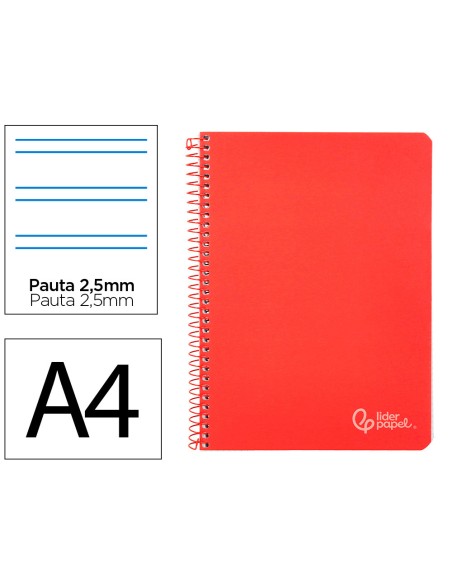 Cuaderno espiral liderpapel a4 witty tapa dura 80h 90gr pauta 2,5mm con margen color rojo