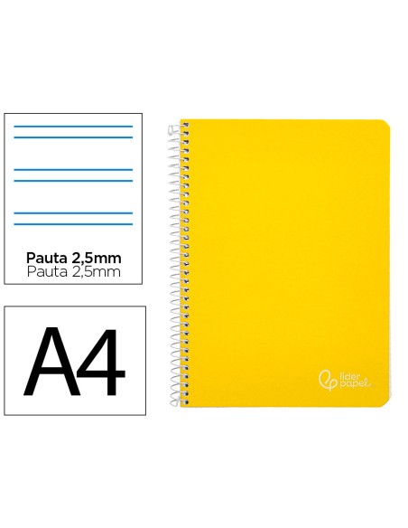 Cuaderno espiral liderpapel a4 witty tapa dura 80h 90gr pauta 2,5mm con margen color amarillo
