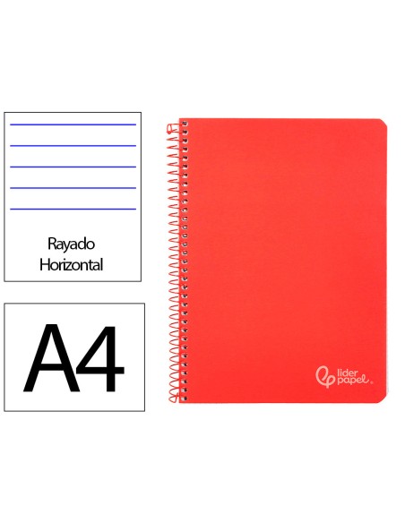 Cuaderno espiral liderpapel a4 witty tapa dura 80h 90gr rayado horizontal con margen color rojo