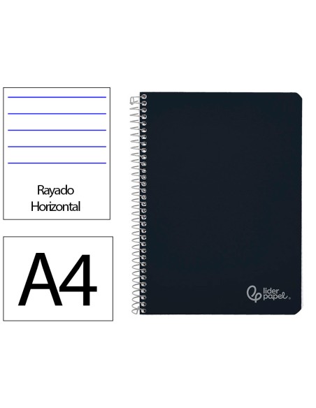 Cuaderno espiral liderpapel a4 witty tapa dura 80h 90gr rayado horizontal con margen color negro