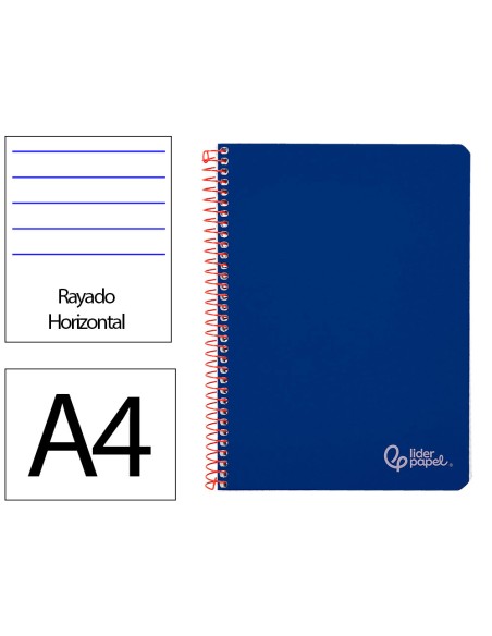 Cuaderno espiral liderpapel a4 witty tapa dura 80h 90gr rayado horizontal con margen color azul oscuro