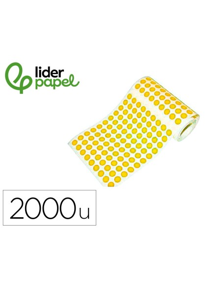 Gomets liderpapel autoadhesivo circulos 20 mm amarillo rollo de 2000 unidades en caja de carton
