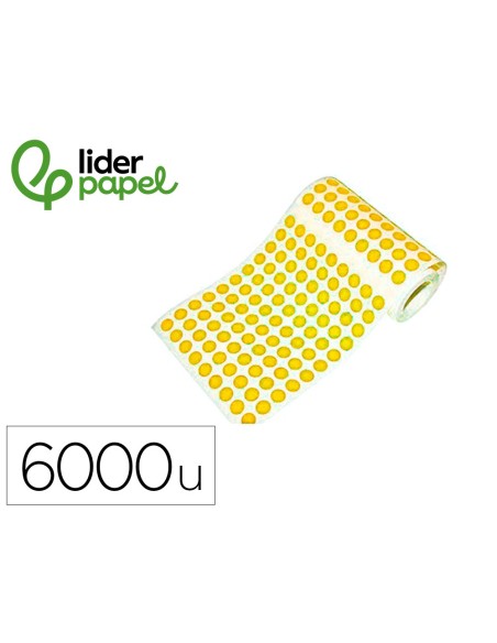Gomets liderpapel autoadhesivo circulos 10,5 mm amarillo rollo de 6000 unidades en caja de carton