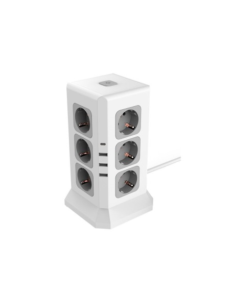 Regleta q-connect enchufe multiple 16 en 1 cable 2 m 12 tomas de corriente+3 usb+1 usb tipo c 120x120x210mm