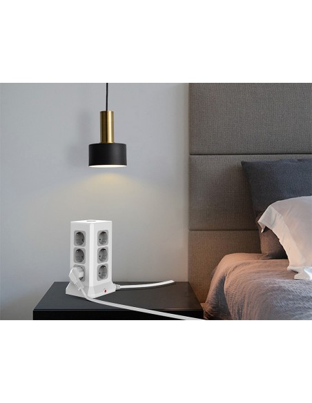 Regleta q-connect enchufe multiple 16 en 1 cable 2 m 12 tomas de corriente+3 usb+1 usb tipo c 120x120x210mm