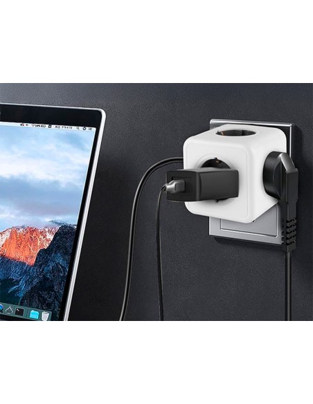 Regleta q-connect de cubo enchufe multiple power cube 5 en 1 directo a pared 5 tomas de corriente 75x75x112mm