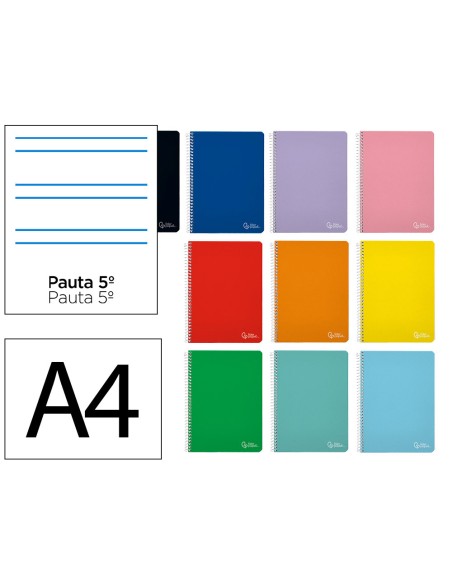 Cuaderno espiral liderpapel a4 witty tapa dura 80h 90gr rayado montessori 5mm colores surtidos