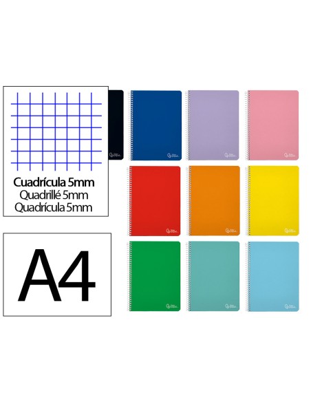 Cuaderno espiral liderpapel a4 witty tapa dura 80h 90gr cuadro 5mm con margen colores surtidos