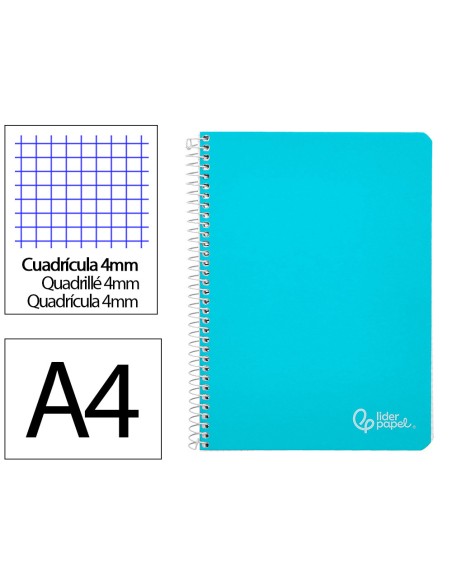 Cuaderno espiral liderpapel a4 witty tapa dura 80h 90gr cuadro 4mm con margen color celeste