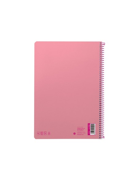 Cuaderno espiral liderpapel a4 smart tapa blanda 80h 75gr cuadro 4mm con margen color rosa