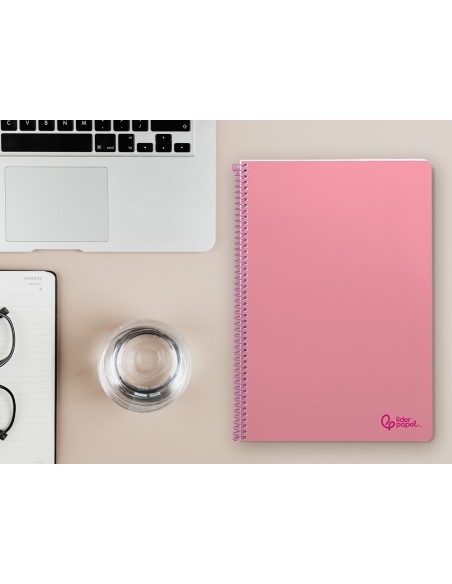 Cuaderno espiral liderpapel a4 smart tapa blanda 80h 75gr cuadro 4mm con margen color rosa