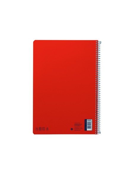 Cuaderno espiral liderpapel a4 smart tapa blanda 80h 75gr cuadro 4mm con margen color rojo