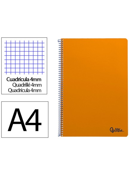 Cuaderno espiral liderpapel a4 smart tapa blanda 80h 75gr cuadro 4mm con margen color naranja