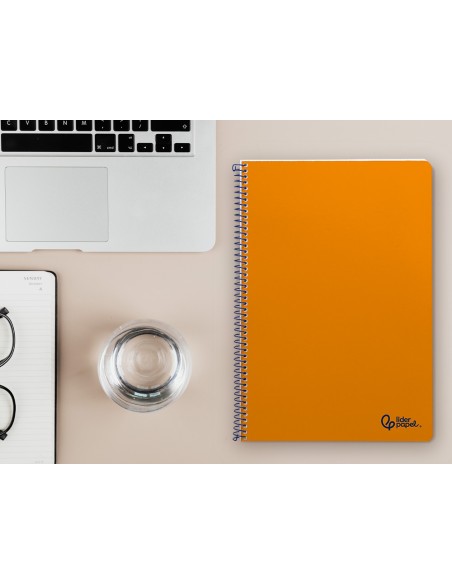 Cuaderno espiral liderpapel a4 smart tapa blanda 80h 75gr cuadro 4mm con margen color naranja