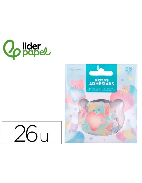 Pegatinas imaginovo notas adhesivas papel forma oso y corazon 110x105 mm en blister