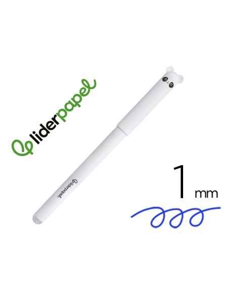 Boligrafo fantasia liderpapel animal town panda tinta azul borrable punta 1 mm