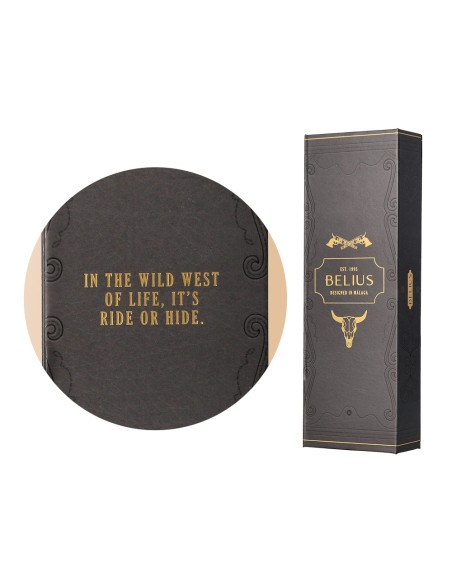Boligrafo belius wild west aluminio color negro dorado tinta color azul caja de diseño