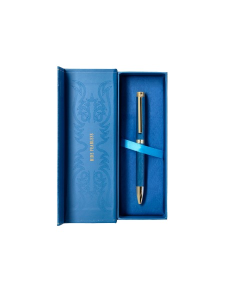 Boligrafo belius wild west aluminio color azul marino dorado tinta color azul caja de diseño