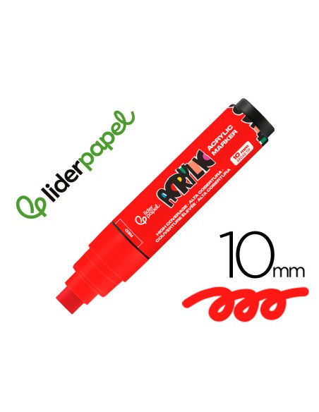 Rotulador liderpapel acrylic base agua todo tipo de superficie punta rectangular 10 mm rojo