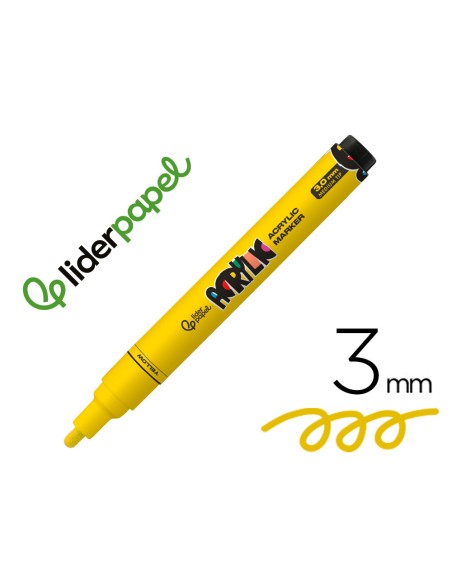 Rotulador liderpapel acrylic base agua todo tipo de superficie punta redonda 3 mm amarillo