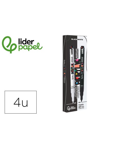 Rotulador liderpapel acrylic base agua todo tipo de superficie punta fina 0,7 mm caja de 4 perfiladores