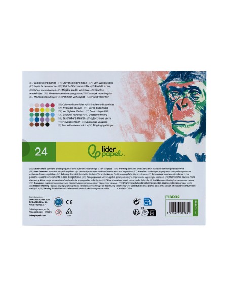 Lapices cera blanda liderpapel redonda caja de 24 unidades colores surtidos