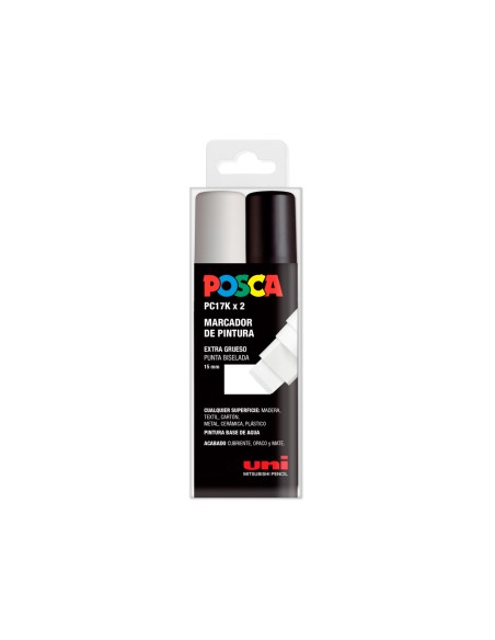 Rotulador uni posca pc-17k/2c marcador de pintura punta biselada 15 mm estuche de 2 unidades blanco/negro