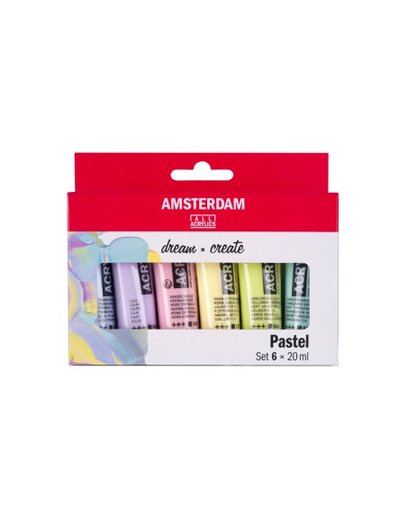 Pintura acrilica amsterdam 20 ml caja de 6 colores surtidos pastel